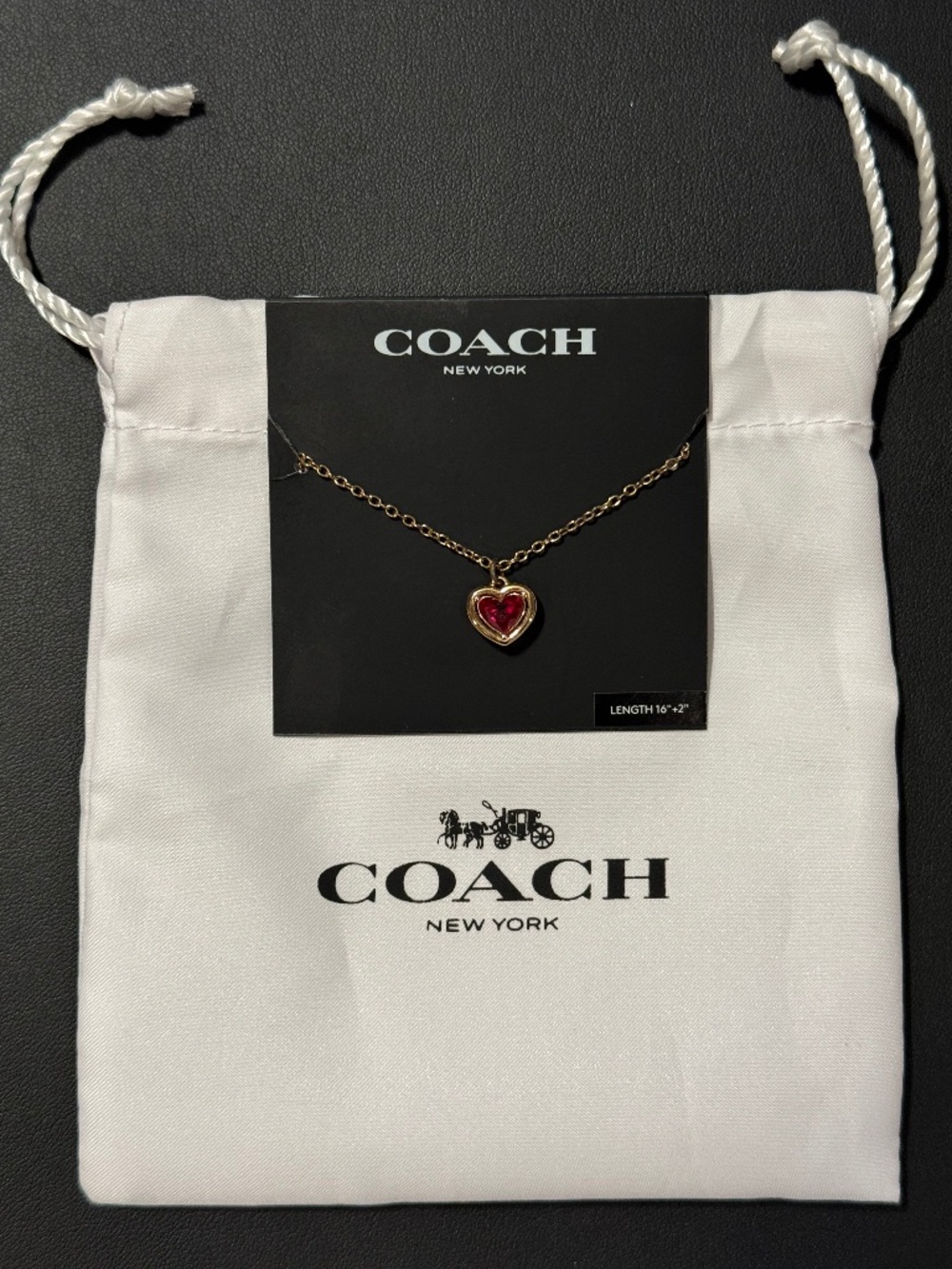 COACH NWT Red Crystal Halo Heart Pendant Necklace